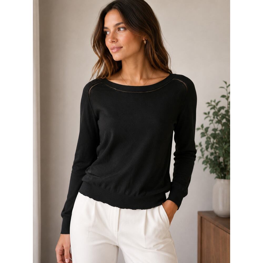 Banana Republic Silk Cotton Black Lightweight Sweater Medium Classic Career Top